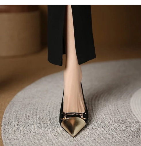 Two Tone Pointy Toe Sling kitten Heels